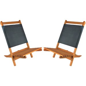 Kit 2 Espreguiçadeira De Madeira Para Piscina Jardim Varanda Área Externa Camping Preto - AMZ