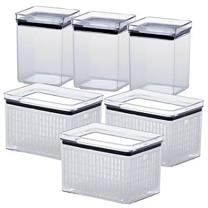 Kit 6 Potes Herméticos Porta Alimentos Mantimentos Frutas De Geladeira Fresh Lumini - Paramount