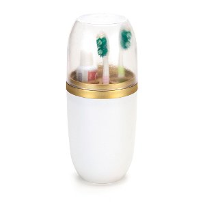 Porta Escova Creme Dental Branco com Tampa e Divisória Dourada Fosca - 1971 Arthi