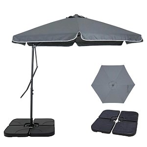 Kit Ombrelone Lateral Suspenso 3m Oslo Com Alavanca + Base 60L Quadrada - Belfix