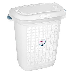 Cesto de Roupa Plástico 46,4 Litros com Tampa Lavanderia Banheiro Branco - 265 Sanremo