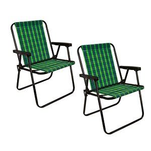 Kit 2 Cadeiras De Área Varanda Lazer Jardim Piscina Camping Xadrez Aço Oliva - 2053 Mor