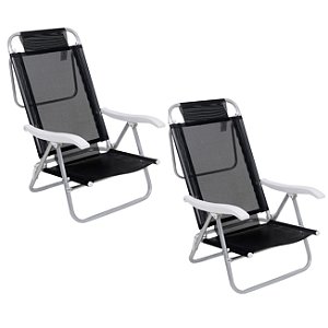 Kit 2 Cadeira Reclinável Sunny 6 Posições Alumíno Praia Piscina Camping Preta - 063007 Belfix