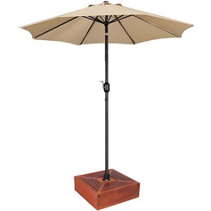 Kit Ombrelone Guarda Sol 3m Articulado Bege com Base Revestida Madeira Jardim Piscina Praia - AMZ