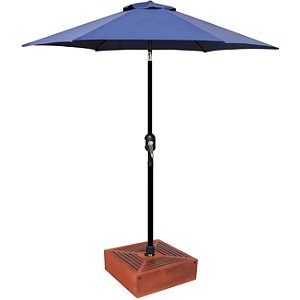Kit Ombrelone Guarda Sol Ipanema 2,5m Articulado Azul com Base Revestida Madeira Jardim Piscina Praia - AMZ