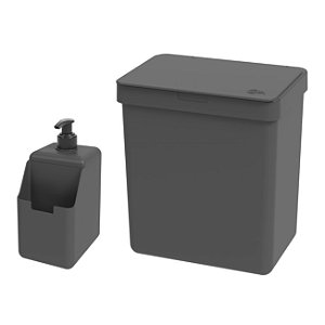 Kit Cozinha Dispenser Porta Detergente Lixeira 2,5L Single Chumbo - Coza