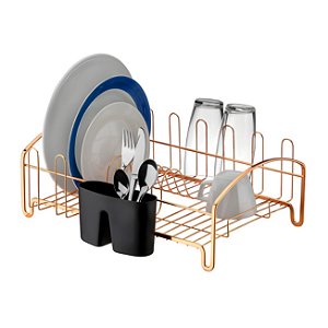 Escorredor Louça Prato Copos Porta Talheres Bancada Pia Cozinha Rose Gold - 1681RG Future