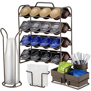 Kit 4 Peças Suporte 32 Cápsulas Dolce Gusto Porta Copos Guardanapos Sachês Cor Café - Future