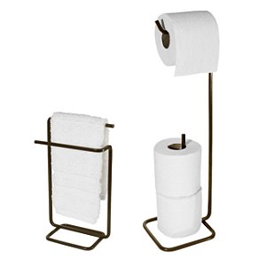 Kit Banheiro Suporte Papel Higiênico 3 Rolos + Toalheiro Duplo Cor Café - Future