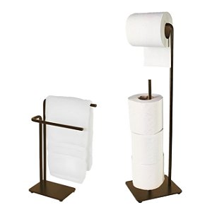 Kit Banheiro Suporte Papel Higiênico 4 Rolos + Toalheiro Duplo Cor Café - Future