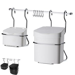 Kit Cozinha Barra 45cm De Parede Cromada com 6 Ganchos + Lixeira 2,5L + Saleiro - Future