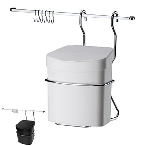 Kit Cozinha Barra 45cm De Parede Cromada Com 6 Ganchos + Lixeira 2,5L - Future