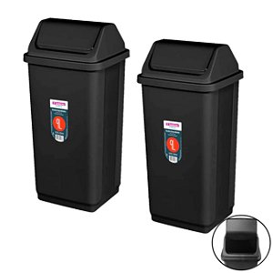 Kit 2 Lixeira Plástica 9 Litros Basculante Cesto De Lixo Preto Banheiro Cozinha - SR2209/20 Sanremo