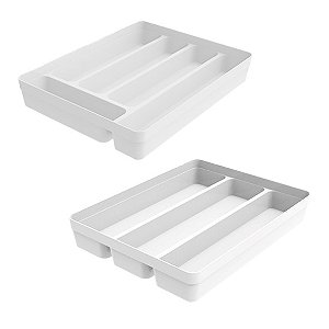 Kit 2 Organizador de Talheres Utensílios Para Gaveta Plástico Cozinha Branco - Crippa