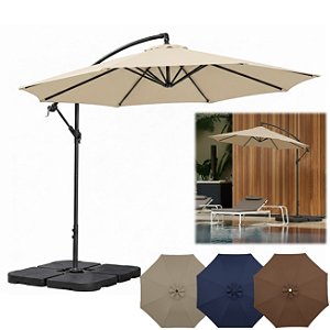 Kit Ombrelone Lateral Suspenso 3m Kauai + Base 60 Litros Quadrada Piscina Jardim - AMZ