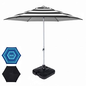 Kit Guarda Sol Premium 2,4m Alumínio Milagres Com Base Plástica Preta - Belfix