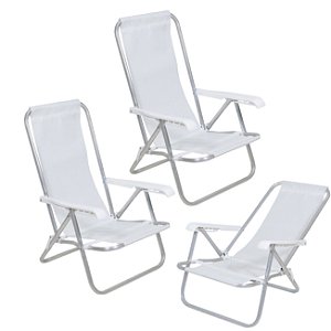 Kit 3 Cadeiras de Praia Reclinável 4 Posições Alumínio Lazy Sannet Branca - 023001 Belfix