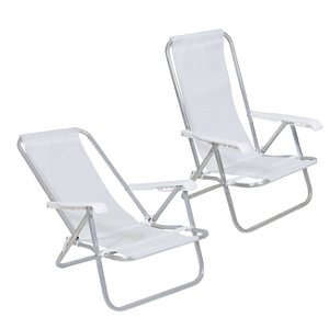 Kit 2 Cadeiras de Praia Reclinável 4 Posições Alumínio Lazy Sannet Branca - 023001 Belfix