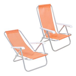 Kit 2 Cadeiras de Praia Reclinável 4 Posições Alumínio Lazy Sannet Laranja - 023011 Belfix