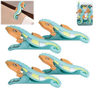 Kit 4 Prendedores de Toalha Modelo Cavalo Marinho Para Cadeira de Praia - 3105 Tobee