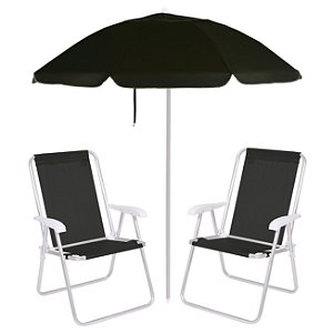 Kit Praia 2 Cadeiras Alta + Guarda Sol Premium 2m Bagum Alumínio Preto - Mor