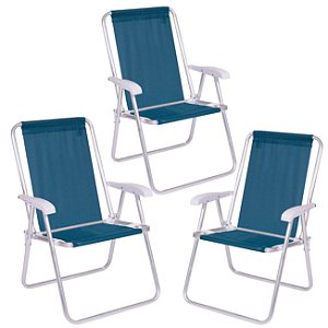 Kit 3 Cadeira Conforto Encosto Alto Alumínio Sannet Azul Marinho - 2182 Mor