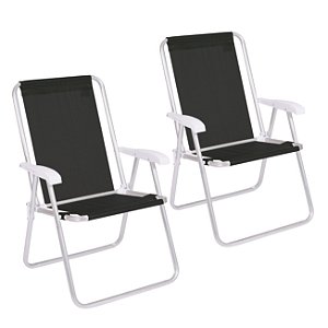 Kit 2 Cadeira Conforto Encosto Alto Alumínio Sannet Praia Piscina Preta - 2181 Mor