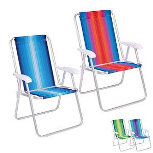 Kit 2 Cadeira Alumínio Encosto Alto Listrada Camping Praia Piscina Cores Sortidas - 2184 Mor