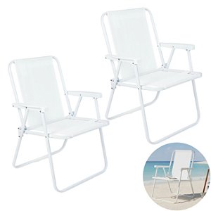 Kit 2 Cadeira de Praia Alta Piscina Jardim Aço Branca 110Kg - 2058 Mor