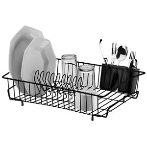 Escorredor de Louça Porta Talheres Prato Copos Preto Fosco Cozinha - 970PT Future