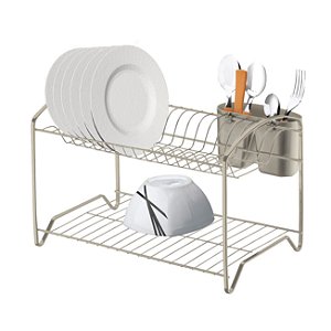 Escorredor de Louça Duplo Porta Talheres Prato Copos Níquel Cozinha - 1527NI Future