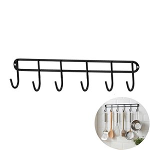 Suporte Multiuso Cabide 6 Ganchos Porta Acessórios Cozinha Preto Fosco - 1017PT Future