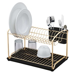 Escorredor de Louça  Duplo Com Bandeja Porta Talheres Prato Copos Dourado - 1548DD Future