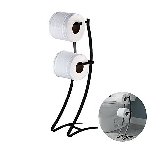 Suporte Porta Rolo Papel Higiênico Duplo Papeleira Chão Banheiro Preto Fosco - 1030PT Future