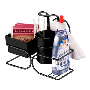 Suporte Porta Sachês Chá Mexedor Guardanapos Café Preto Fosco - 2248PT Future