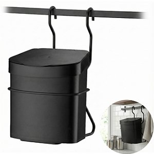 Lixeira 2,5L Com Suporte Preto Fosco Para Barra Parede Cozinha - 3245PT Future