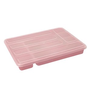 Organizador de Talheres Com Tampa Para Gaveta 5 Divisorias Plástico Cozinha Rosa - Rotaplast