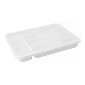 Organizador de Talheres Com Tampa Para Gaveta 5 Divisorias Plástico Cozinha Branco - Rotaplast