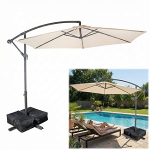 Kit Ombrelone Lateral Suspenso 2,5 Metros TAIPU Bege + Base 45kg Portátil - AMZ