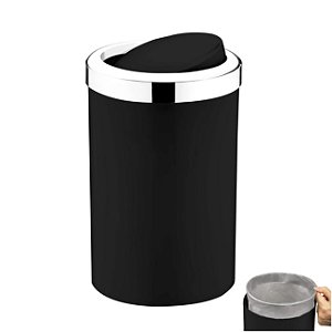 Lixeira 8L Cesto Lixo Plástico Para Cozinha Banheiro Escritório Branco Preto/Cromado - 1220PTC Future