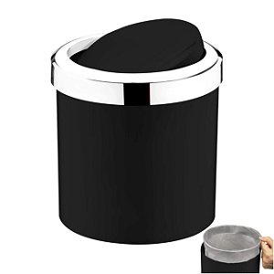 Lixeira 5 Litros Tampa Cesto De Lixo Basculante Para Cozinha Banheiro  Preto/Cromado - 1216PTC Future