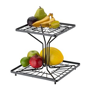 Fruteira Dupla Quadrada Organizador de Mesa Preto Fosco - 906PT Future