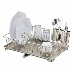 Escorredor de Louça Porta Talheres Prato Copos Com Bandeja Níquel Cozinha - 1547NI Future