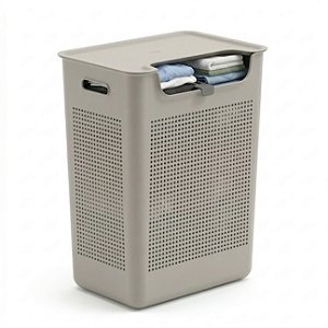 Cesto de Roupa Com Tampa Plástico 50 Litros Duplo Compartimento Flow Bege - CFW2000BGF Ou