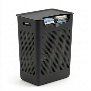 Cesto de Roupa Com Tampa Plástico 50 Litros Duplo Compartimento Flow Preto Fosco - CFW2000PTF Ou