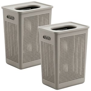 Kit 2 Cesto de Roupa Com Tampa Plástico 38 Litros Lavanderia Banheiro Bege - Flow Ou