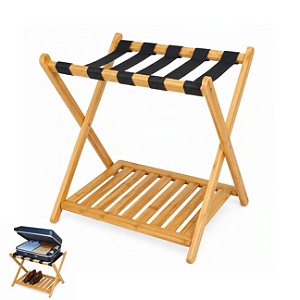 Suporte de Mala Com Prateleira Sapateira Para Hotel Pousada Bambu Natural - AMZ