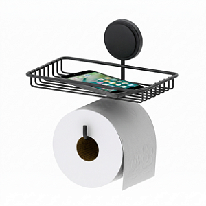 Suporte Porta Papel HIgiênico Objetos Preto Fosco Adesivo Parede - 148PT Future