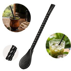 Bomba de Chimarrão Mate Terere Inox Preto Fosco 19cm - 657.01 Taumer