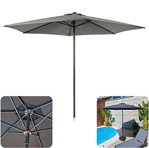 Ombrelone Guarda Sol Sombrero 3 metros 6 Hastes Central Jardim Piscina JURERÊ Cinza - AMZ